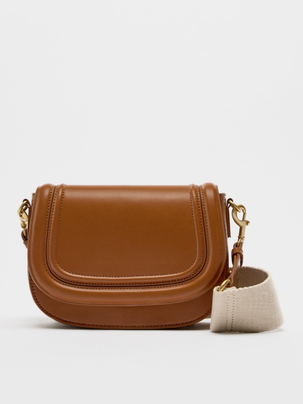 ZARA Tan Brown Leather Crossbody with Removable Cream Strap